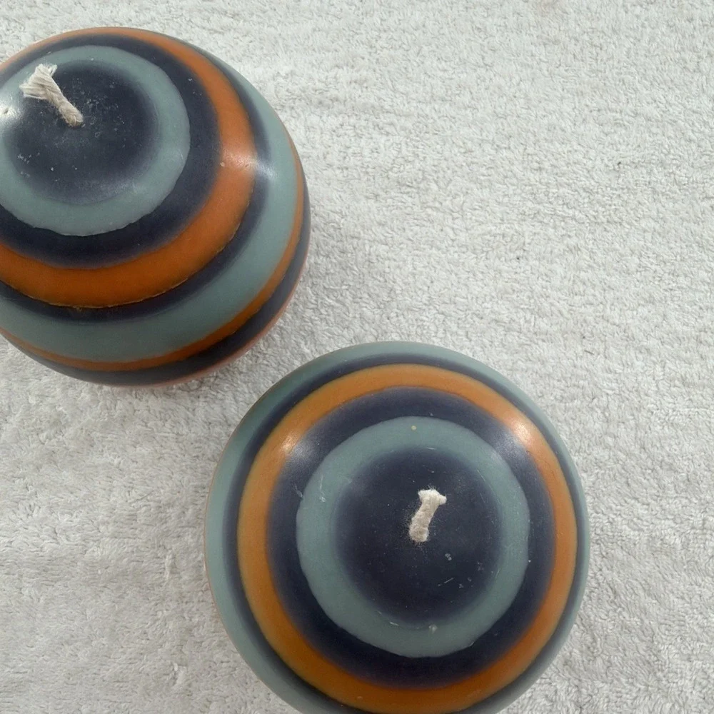 Eco Ball Round Candle Set Of 2 Marigold, Gunmetal and Opaline Made in UK $64 Ret
